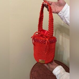 Red Crochet Bucket Bag